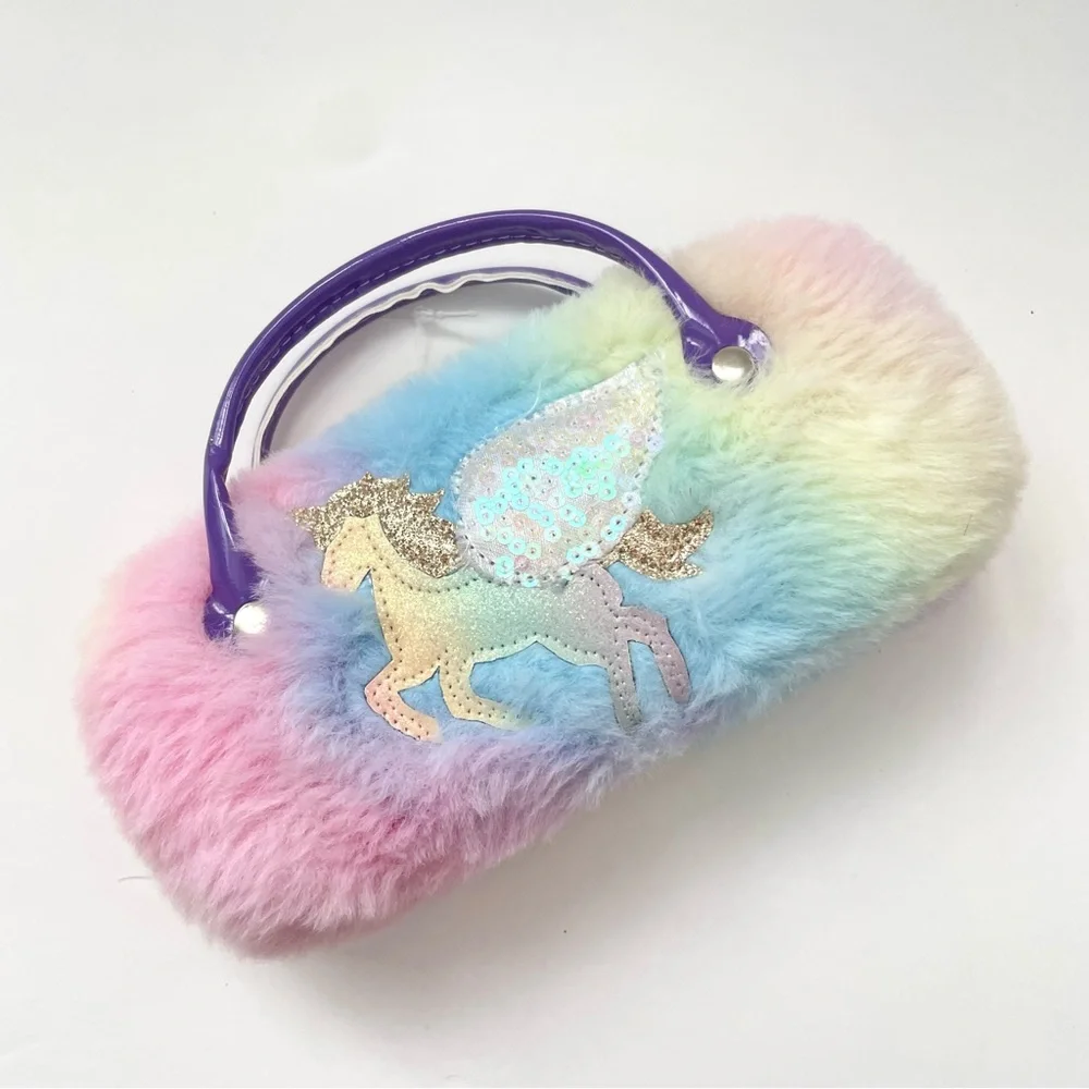 Girls Rainbow Sunglasses And Fuzzy Rainbow Unicorn Case Set!